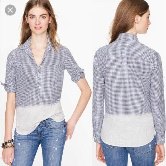 J.Crew Mixed gingham Print Popover Blouse - Picture 4 of 9